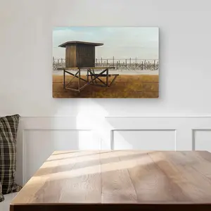 212 MAIN Artistic Coastal Scene Lifeguard Tower Hanging Wall Art Photo, 12x18in Lightweight Aluminum Metal Print - Sandy Beige Marine Artwork Home Decor Accessory Gift