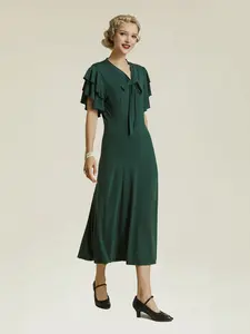 BABEYOND Womens Vintage Flapper Dress 1920s Ruffle Cocktail Party Dresses Tie Neck party maxi