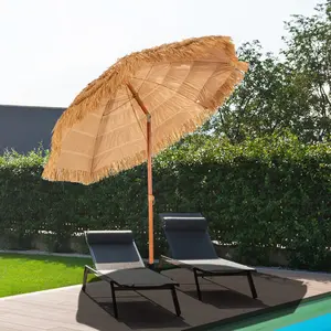 🏖️ 6.5ft Khaki Tiki-Style Beach Umbrella with Tilt Function