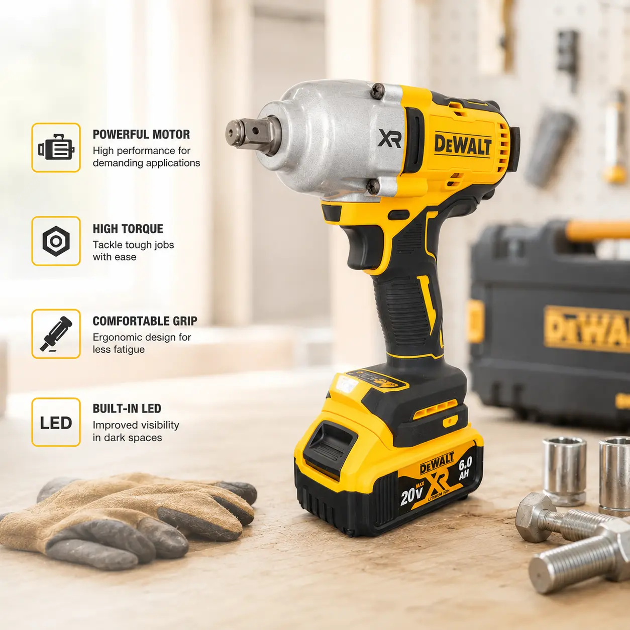 DEWALT DCF900 Brushless Cordless Impact Wrench with Brushless Motor - 1/2 in Hog Ring Anvil, High Torque Impact Tool for Construction, Industrial Heavy-Duty Applications, Impact Tools, 1/2 Inch