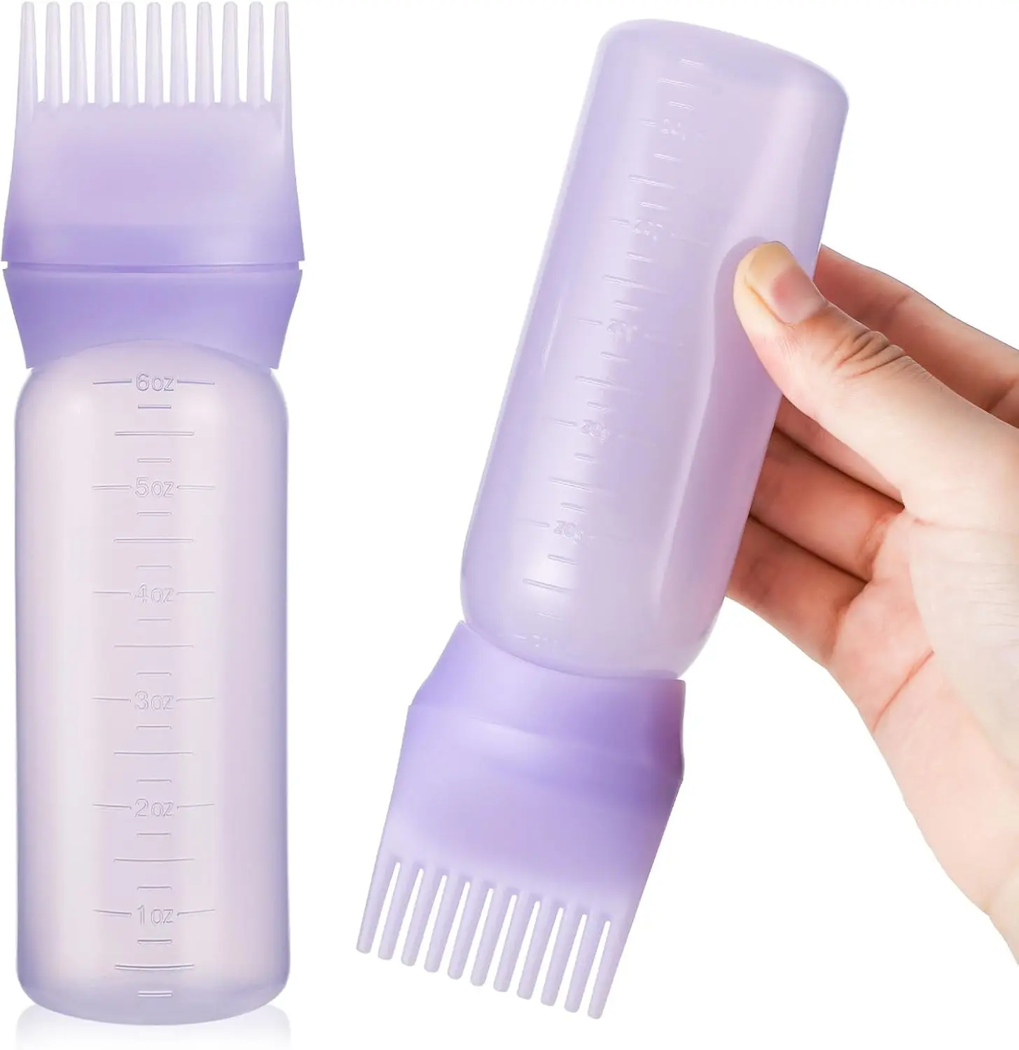 Pimoys 6Oz Root Comb Hair Dye Oil Applicator Bottles for Scalp, Purple | Plastic Squeeze Bottle Dispenser with Graduated Scale, Comb Tip Applicator For Hairatch Massager Tool for Long