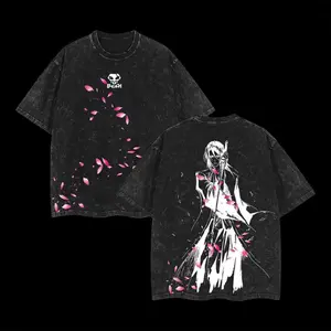 Byakuya Kuchiki Bleach Anime Double Printed Vintage Washed Tee Unisex Oversize Anime Manga Washed Heavyweight Cotton T-shirt Clothes Oversized