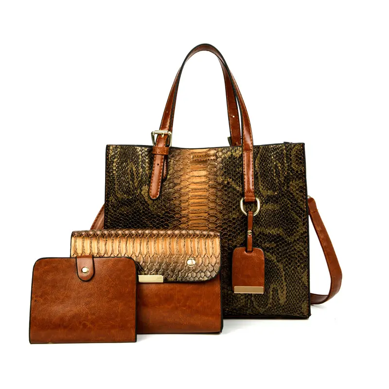Women's 3-Piece Handbag Set - Elegant Croco Embossed Large Tote Bag with Wallet & Adjustable Shoulder Strap for Work, Travel
