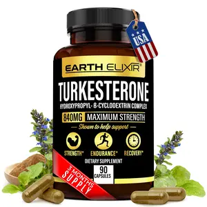 Earth Elixir Turkesterone 840 mg (90 Capsules) – Made in USA - 3rd Party Tested - 100% Pure Turkesterone Supplement for Men & Women - Ajuga Turkestanica Extract - Increase Natural Energy & Strength