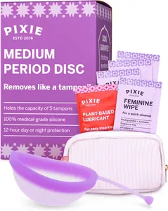 Pixie Menstrual Disc for Feminine Care - Ranked 1 for Best Tampon Alternative Period Disc - 100% Medical-Grade Silicone - Removes Like a Tampon - Wear 12 Hours - Capacity of 5 Tampons (Purple, Medium)