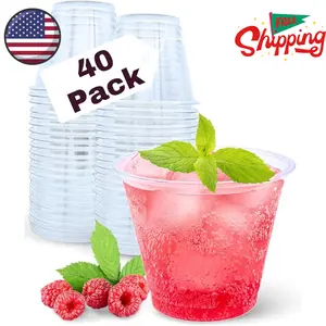 40 Pack 9 oz Clear Plastic Cups, 9oz Clear Disposable Punch Cups Wine Glasses