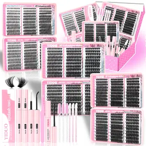 YIDUO 0.05mm Eyelash Cluster Set – 18 Styles(3-pack), Voluminous + 3D Effect Eyelash Set, 8-18mm Cluster Eyelash Extension Set, 1560 Pieces, D-Curl, with  Lash Bond and Seal*2, Remover, Eyelash Tweezers, Eyelash Brush—Easily DIY at Home.