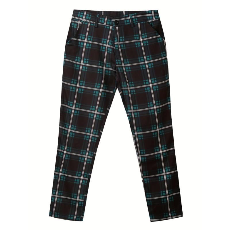 Elegant Plaid Slacks, Men's Casual Stretch Vintage Style Slightly Stretch Dress Pants
