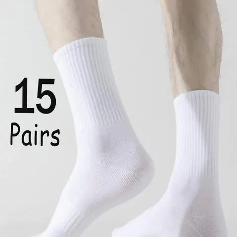 Men's Solid Polyester Crew Socks, Socks Pairs, Casual Moisture Wicking Mid Calf Socks, Soft Comfy Breathable Plain Socks for All Seasons and Daily Wear, Summer Socks