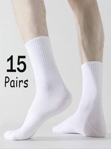 men's solid crew socks, casual moisture wicking mid calf socks, soft comfy breathable socks for all seasons daily wear