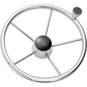 13-1/2 Inch 5-Spoke Destroyer Style Stainless Marine Boat Steering Wheel with M Size Knob