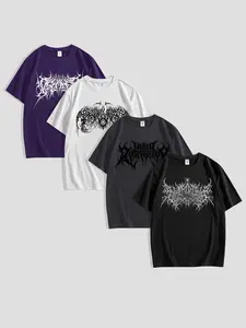 Men's Thorn Tattoo & Letter Print Round Neck Tee, Regular Fit Casual Street Short Sleeve T-shirt for Summer, Men's Top for Daily Wear, Tropical