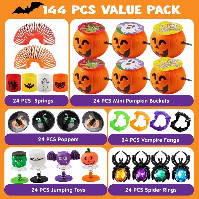 144 Pcs Halloween Toy Gifts for Kids, 24 Packs Prefilled Mini Pumpkin Buckets for Kids Halloween Party Favors Trick or Treat 144Pcs Witch's Jar (24 Packs) 144 Pcs Halloween Toy Gifts for Kids, 24 Packs Prefilled Mini Pumpkin Buckets for Kids Halloween Party Favors Trick or Treat 144Pcs Witch's Jar (24 Packs)
