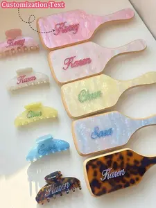 Personalized Name Rhinestone Hair Clip & Comb Set – Custom Acrylic Glitter Claw Clip, Bridal & Bridesmaid Gift (2pcs)