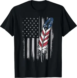 100% Cotton Feather USA Flag Native American Tribal Tradition T-Shirt
