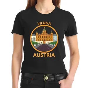 Black Cotton Short Sleeve T-Shirt With Minimalist Vienna Austria -All-Cotton
