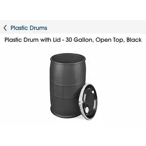 Plastic Drum with Lid - 30 Gallon, Open Top black