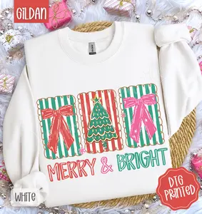 Coquette Merry & Bright Sweatshirt, Trendy Women's Christmas Crewneck