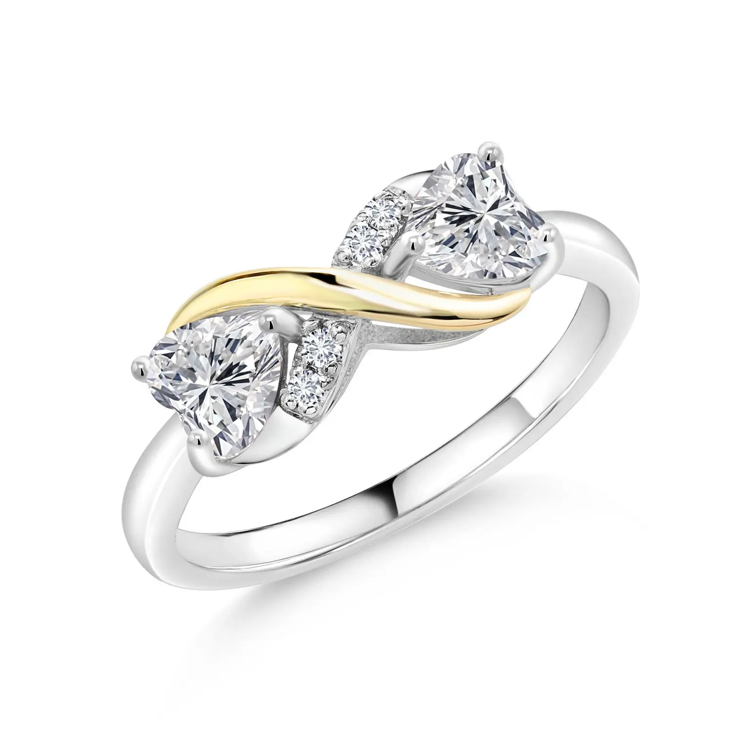 Doble Heart Birthstone Eternal Love Infinity Ring for Women | 925 Silver and 10K Yellow Gold | 5MM Gemstone and Lab Grown Diamond Accents | Two-Tone Wedding Anniversary Promise Ring