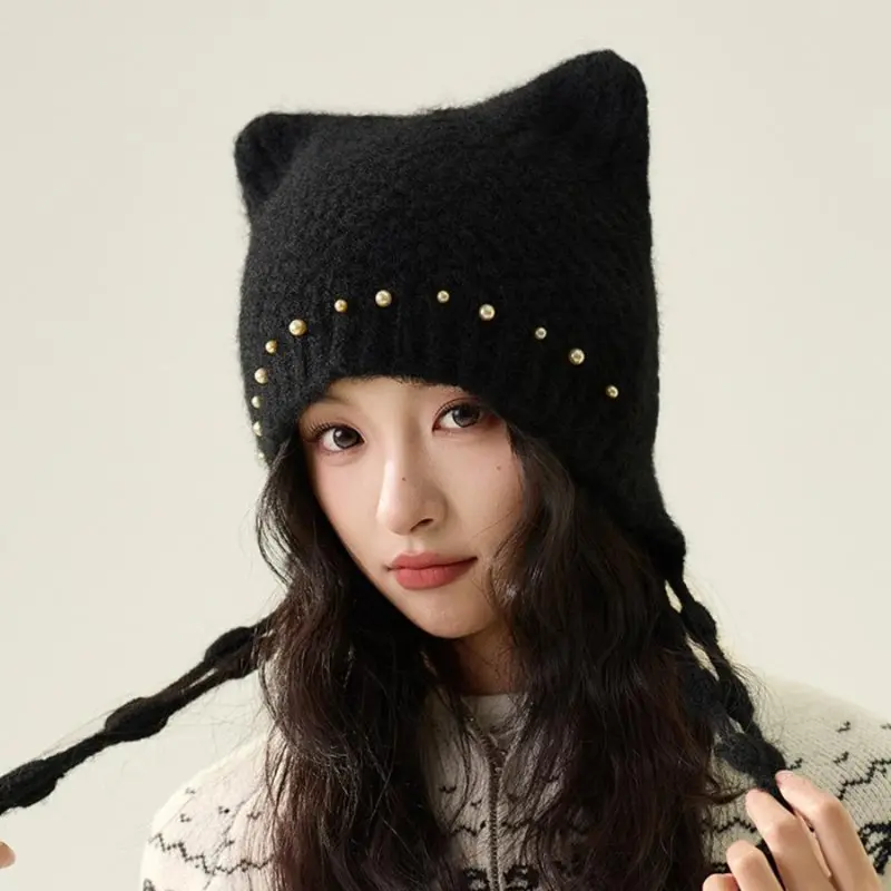 Cat Ear Fluffy Knit Beanie Hat, - TikTok Shop