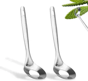 PEUTIER 2pcs Premium Stainless Steel Cactus Peelers, Cuchara Pelador De Nopales, Modern Cactus Cutter Tool with Hole Spoon, Practical Kitchen Cooking Supplies (Silver)