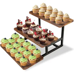 3 Tier Cupcake Stand for 50 Cupcakes,Wood Riser Dessert Table Display Stand,Rustic Stepped Cupcake Ladder Tiered Tray Stand for Farmhouse Wedding Birthday Graduation