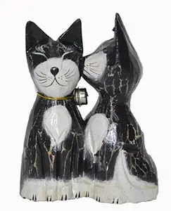 Hand Carved Wood Kissing Cats Lovers Tabby Siamese Persian American Ragdoll Valentines Day Gift