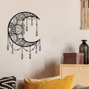 Ramadan Mandala & Crescent Metal Art - Best Selling Islamic Wall Sculpture, Easy Install Boho Decor for Prayer Space, Premium Eid Home Decoration