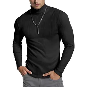 Men's Ribbed Turtleneck Slim Fit Pullover Casual Long Sleeves Basic Top