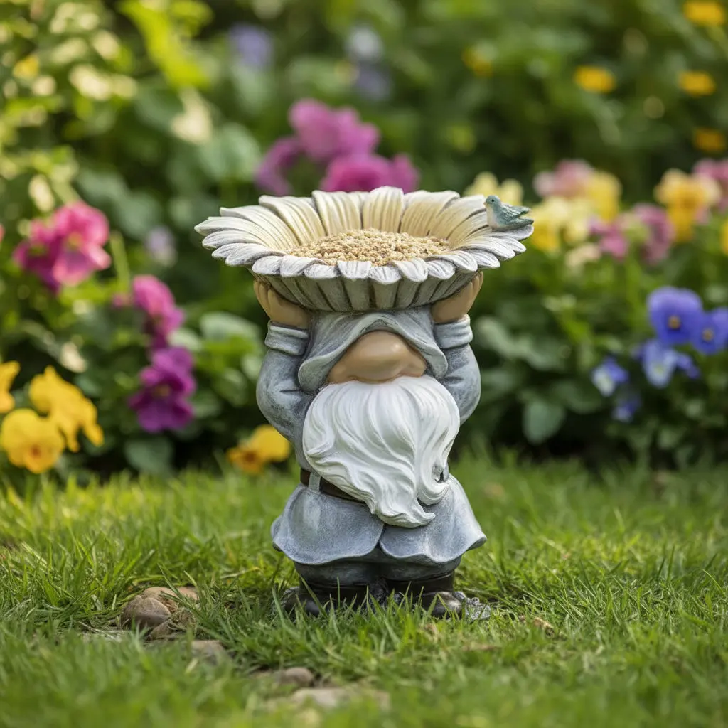 9.5"H Gnome Bird Feeder Sunflower