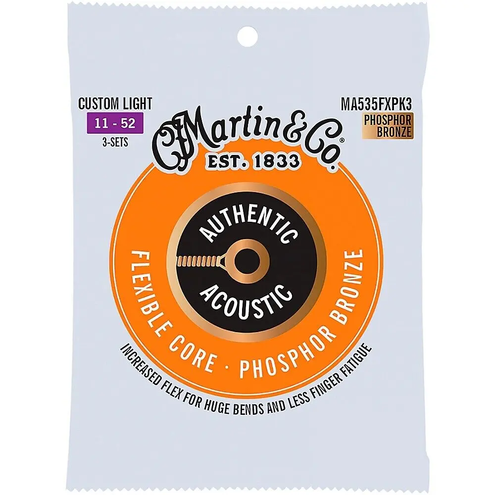 212 MAIN Martin Strings 41Y23MA535FXPK3-U Authentic Acoustic Flexible Core Custom Light Gauge Guitar Strings - Pack of 3
