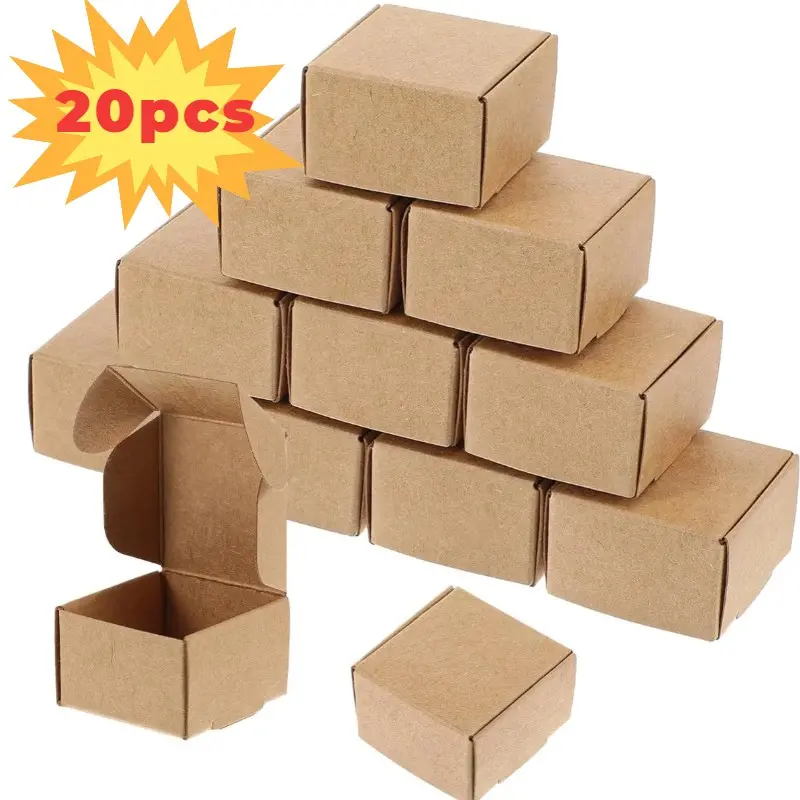 20Pcs Small Brown Gift Boxes 4x4x2.5cm Brown Small Shipping Boxes Corrugated Small Cardboard Boxes for Gift Packing Moving Jewelry Business Gift Wrapping Supplies