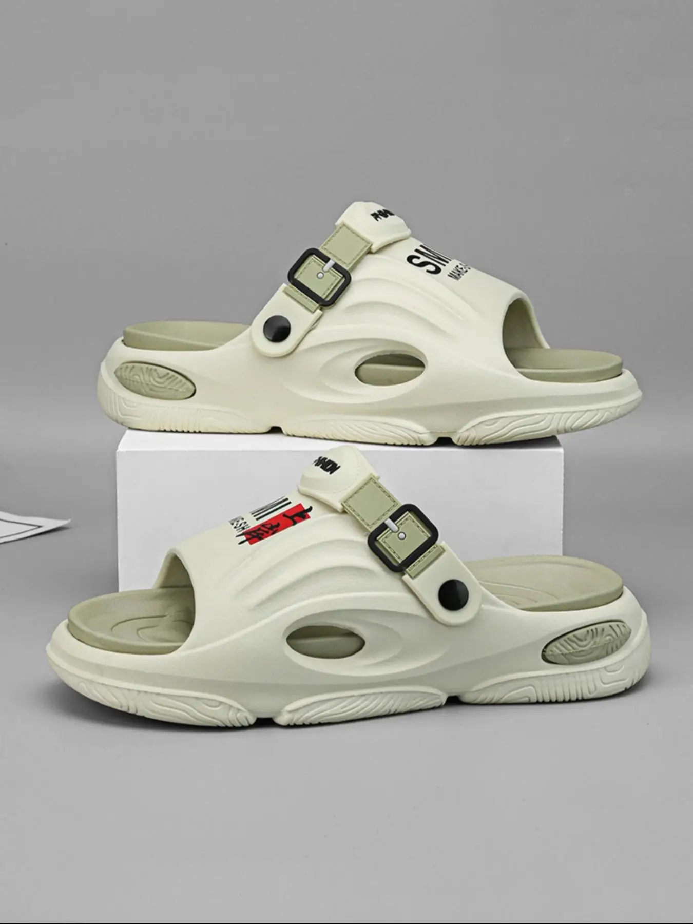 Men's Fashionable Patchwork Design Slides, Casual Comfortable Breathable Non-slip Slippers for Indoor & Outdoor Wear, New Style Beach Shoes for Men