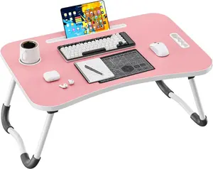 Folding Lap Desk, 23.6 Inch Wood Laptop Bed Desk with Cup Holder, Portable Bed Table for Working Writing Reading & Eating for Bed, Sofa, Couch, Floor