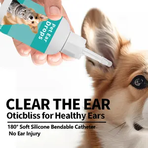 360° Bendy-Tip Ear Drops for Dogs & Cats Ear Cleaner & Infection Treatment | Mite & Odor Remover 2oz  Ear Wash （50 Cotton Swabs for Pets）