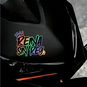 1PC For Car/Motorcycle Rearview Mirrors, Personalized Cool Stationery, Rainbow Gradient "REINA SIN REY", Crown & Chili Decor, Sticker For Cars, Car Decals