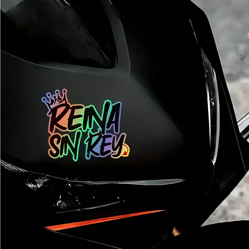 1PC For Car/Motorcycle Rearview Mirrors, Personalized Cool Stationery, Rainbow Gradient "REINA SIN REY", Crown & Chili Decor, Sticker For Cars, Car Stickers, Car Decorative Sticker, Car Decals, Automotive Decals, Vehicle Exterior Decoration