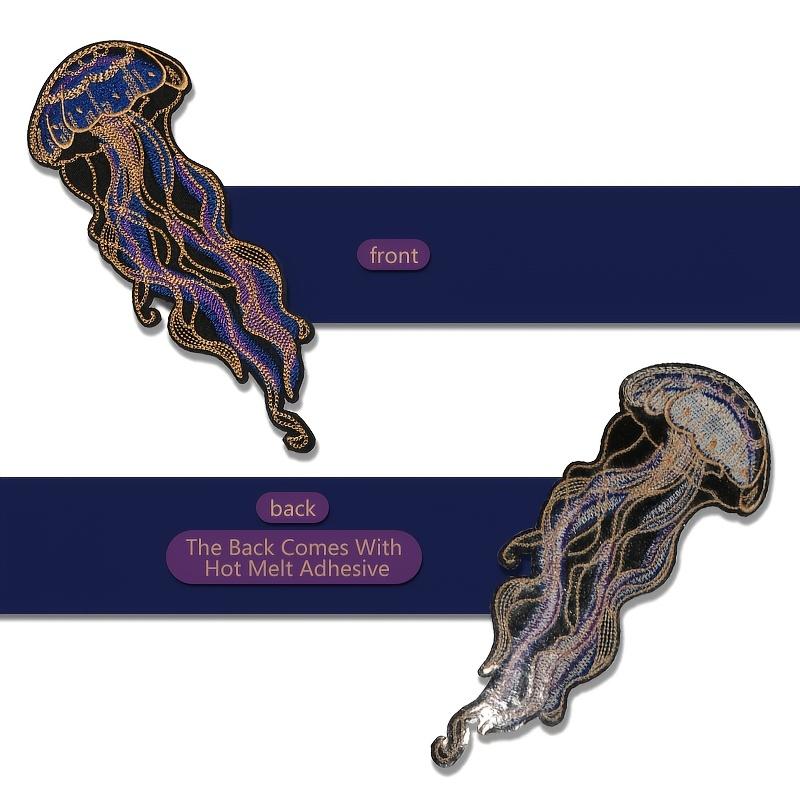 2 Pcs Jellyfish Iron-On Patches, Vivid Navy, Gold, and Black Ocean-Themed Embroidery Design, Heat-Press or Sew-On, Suitable for Jackets, Bags, Hats, Denim, Embroidered Craft Gifts for Men/Women