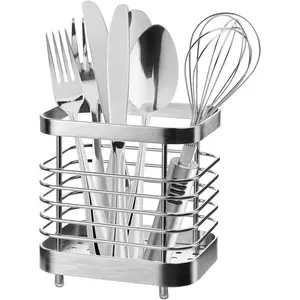 Stainless Steel Utensil Drying Rack Holder for Kitchen Counter, Silverware Cutlery Flatware Organizer for Forks Knives Spoons Chopsticks (Silver)