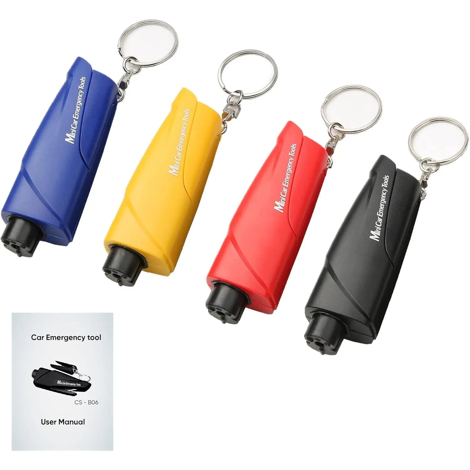 Home Improvement 4-Pack Compact Design Window Breaker Keychain - 3-in-1 1oz Car Emergency Tool with Seatbelt Cutter, User Manual, Lifetime Use for Car Owners (Land & Underwater Emergency Exit)