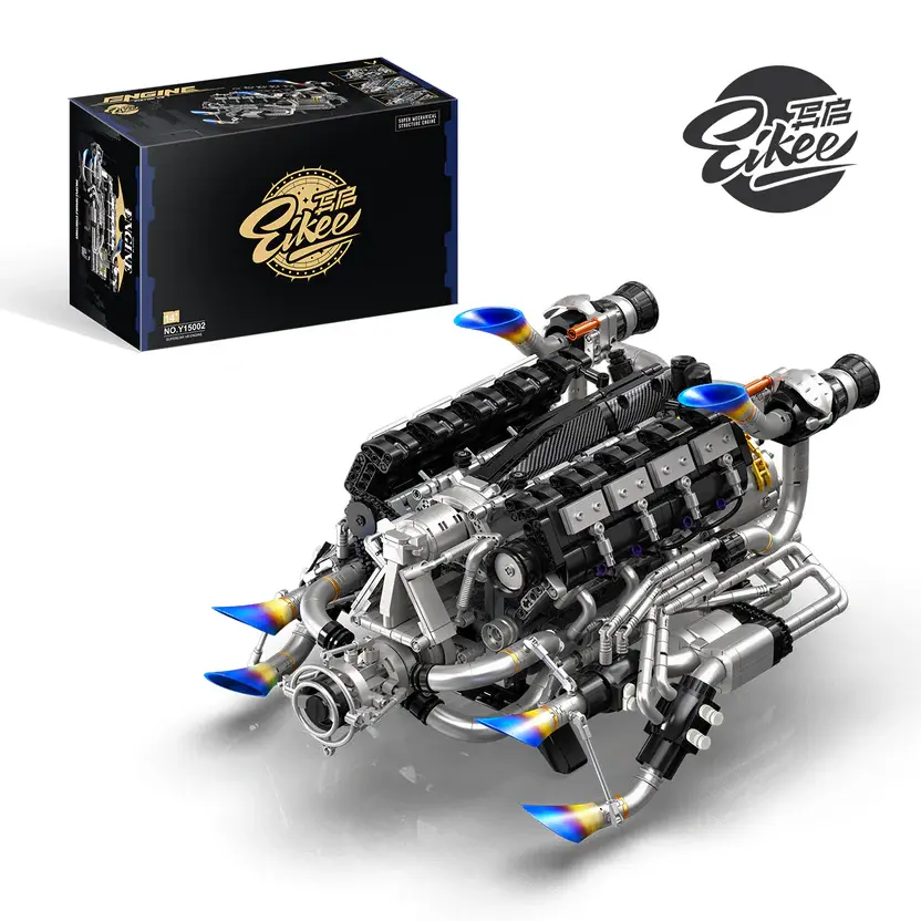 Eikee  2773pcs Tech Super V8 Engine Building Block Set, Silvery Spray-Painted Parts, Built-in Power Kit for Multi-Part Linkage Including Gear Set Linkage, V8 Internal Combustion Engine Linkage, Ideal Gift for Teenagers Aged 14+ for Christmas Or Halloween