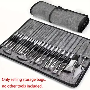 24-Slot Durable Nylon Art Brush Case, Portable Roll-Up Paint Brush Holder & Organizer Storage Bag for Art Painting Supplies, Gouache & Watercolor Pens