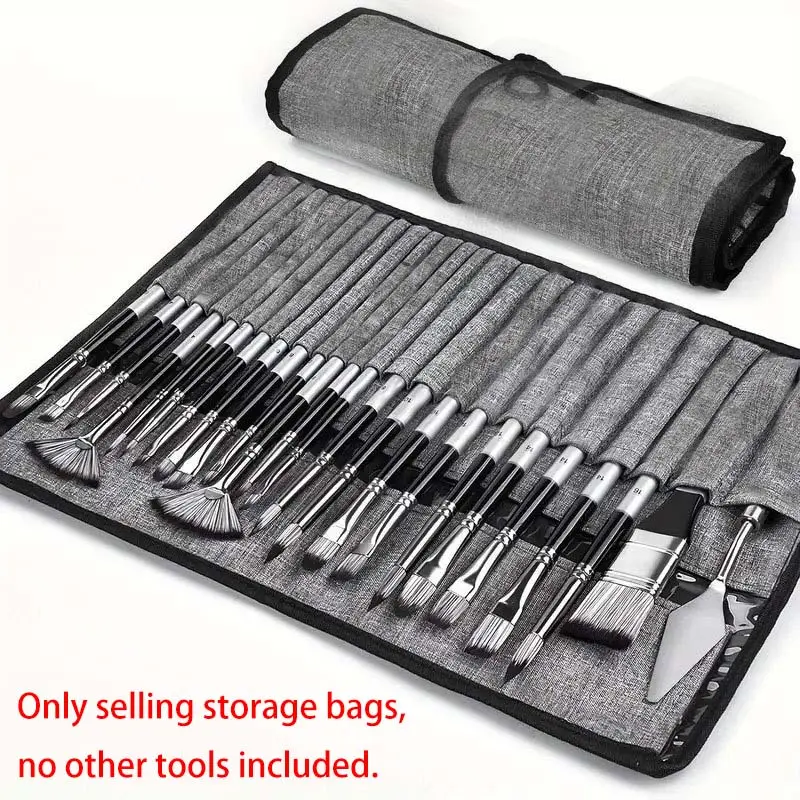 24-Slot Durable Nylon Art Brush Case, Portable Roll-Up Paint Brush Holder & Organizer Storage Bag for Art Painting Supplies, Painting Accessories, Travel Painting Supplies, Gouache & Watercolor Pens