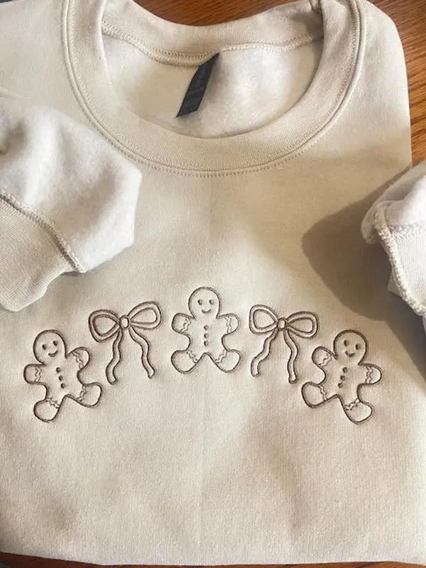 Gingerbread & Bows Crewneck | Sand + Brown | Embroidered Sweatshirt