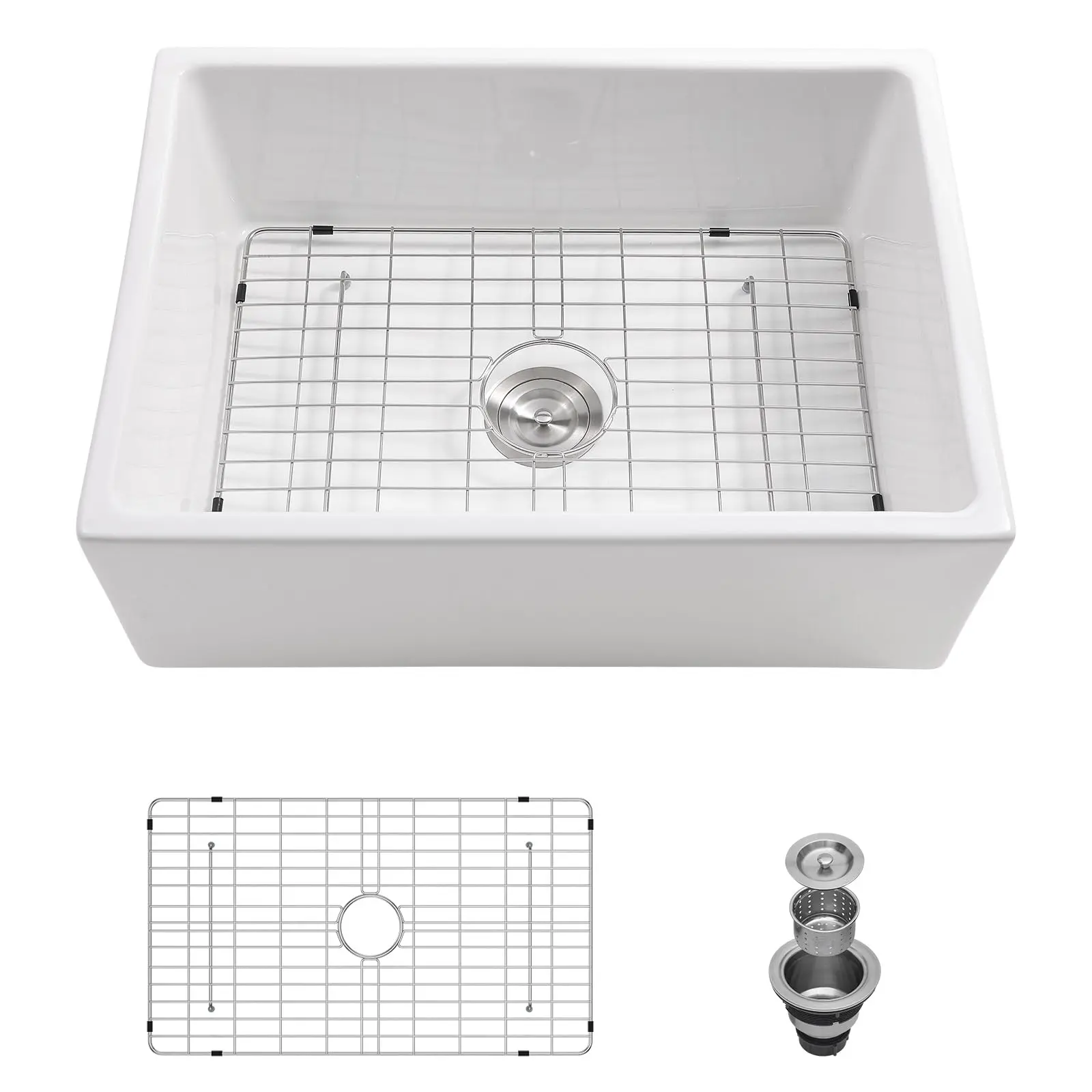 Lordear 28 Inch White Farmhouse Kitchen Sinks Apron Front Flat Fireclay 28x20 Porcelain Ceramic Farmers Single Bowl Farmer Sink Farm Sinks Basin Farm House Sink 28x20x10 Inch