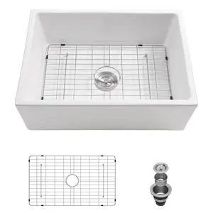 Lordear 28 Inch White Farmhouse Kitchen Sinks Apron Front Flat Fireclay 28x20 Porcelain Ceramic Farmers Single Bowl Farmer Sink Farm Sinks Basin Farm House Sink 28x20x10 Inch