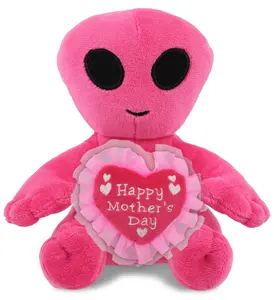 DOLLIBU 6" Pink Polyester Embroidered Alien Plush Heart - Stuffed Toy Gift for Mother's Day