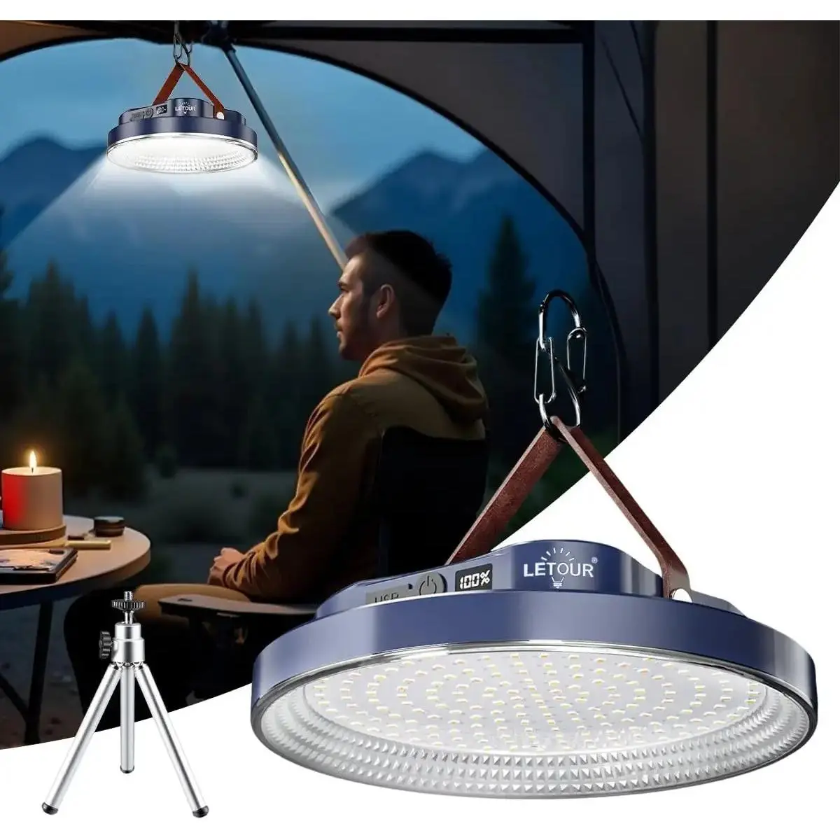 LETOUR 300 Large Diameter Emergency LED Flashlight - 30W 6000Lumens, 3.7V 10040mAh Batteries, Solar/USB-C Rechargeable, Magnetic Mounts, Free Tripod, IPX5 Waterproof, Portable for Camping & RV Trips, Car Repairs & Garages