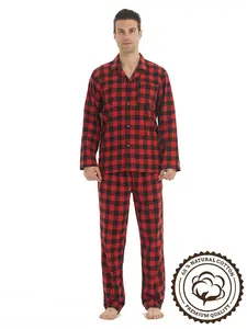 Men's Plaid Print Button Front Shirt & Elastic Waist Pants Loungewear Set, Long Sleeve Lapel Neck Pocket Top & Trousers PJ Set, Men's Casual Comfortable Sleepwear & Loungewear Set for All Seasons Pajama Set
