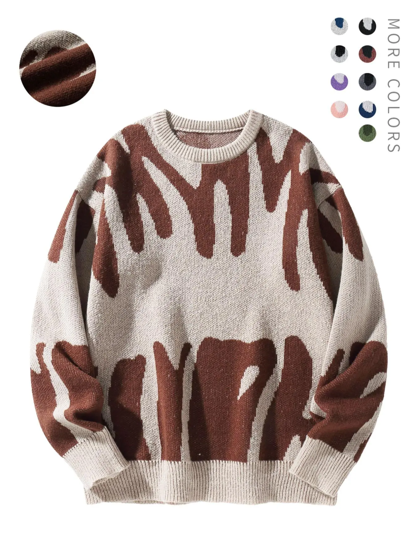 Unisex Men's Round Neck Knitted Drop Shoulder Hip Hop Sweater, Regular Fit Colorful Graphic All Over Print Long Sleeve Stretch Jacquard Knitting Pullover, Drippy Outfits, Going Out Outfit, Casual, Knitwear, Vibe, Tops